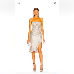Jonathan Simkhai Size 0 Silver Pilsse Lame Ruffle Dress NWT